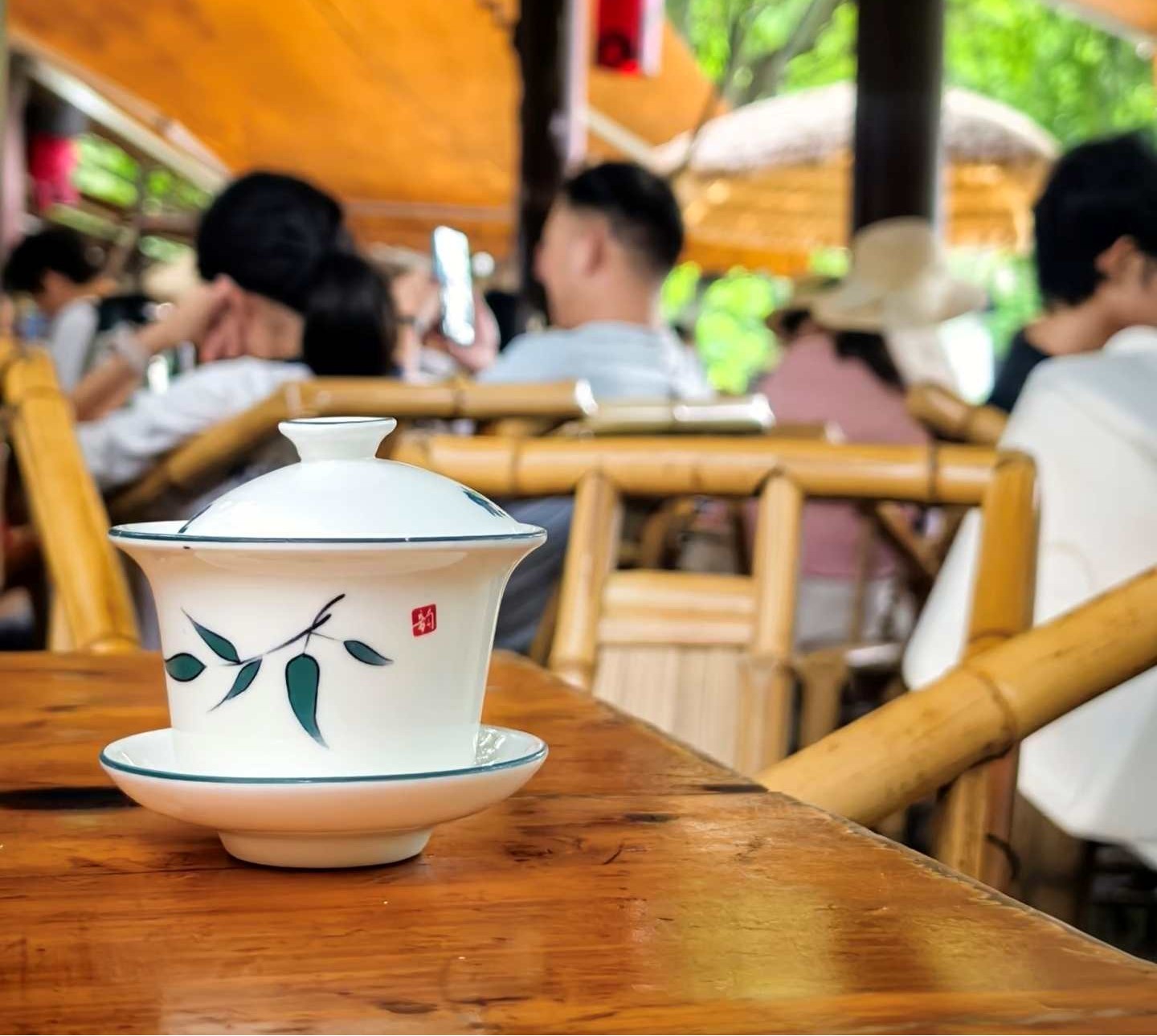 Gaiwan with jasmine tea on a table